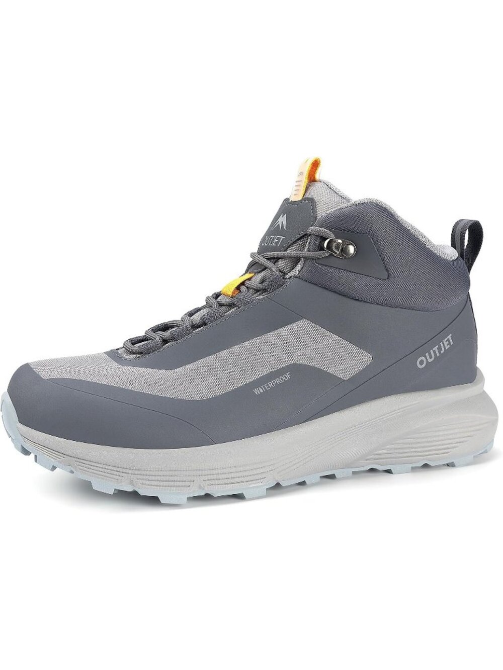 Men's Grey Waterproof Shoes Casual Solid Mid Top Cap Toe Non Slip Hiking Boot
